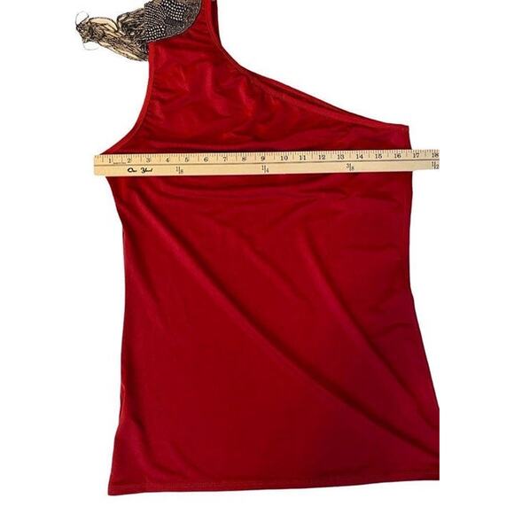 Forever 21 One-Shoulder Top Red Gunmetal Beading Womens Size Large Y2K NWT - Picture 7 of 9